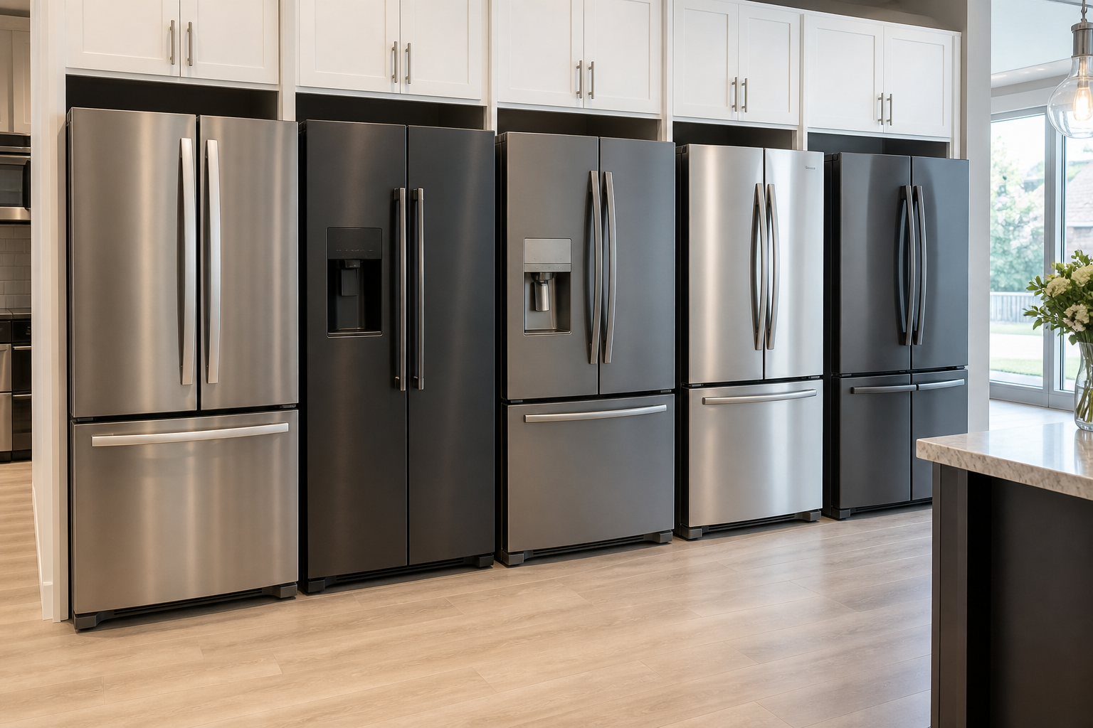 Modern refrigerators in a kitchen setting