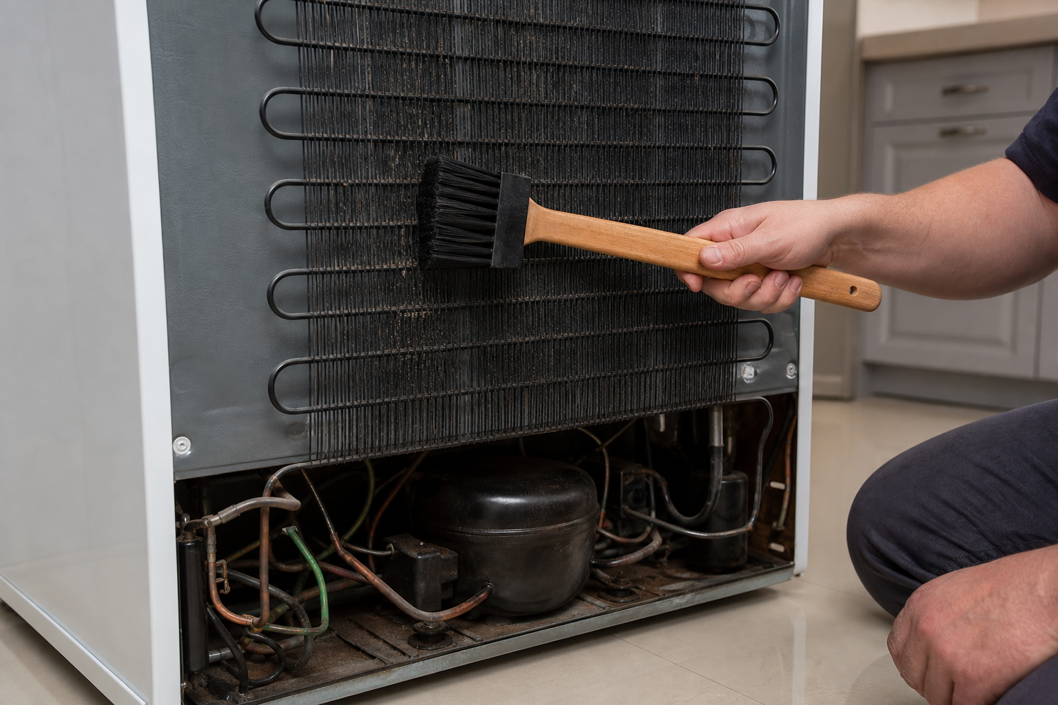 Cleaning refrigerator condenser coils